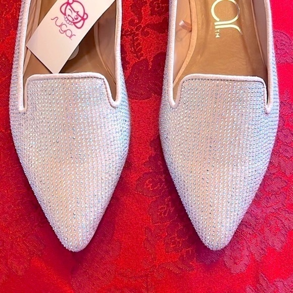Brand New Sugar Iridescent Beaded Pointed Toe Slip On Flats Dressy Loafers - Picture 3 of 15